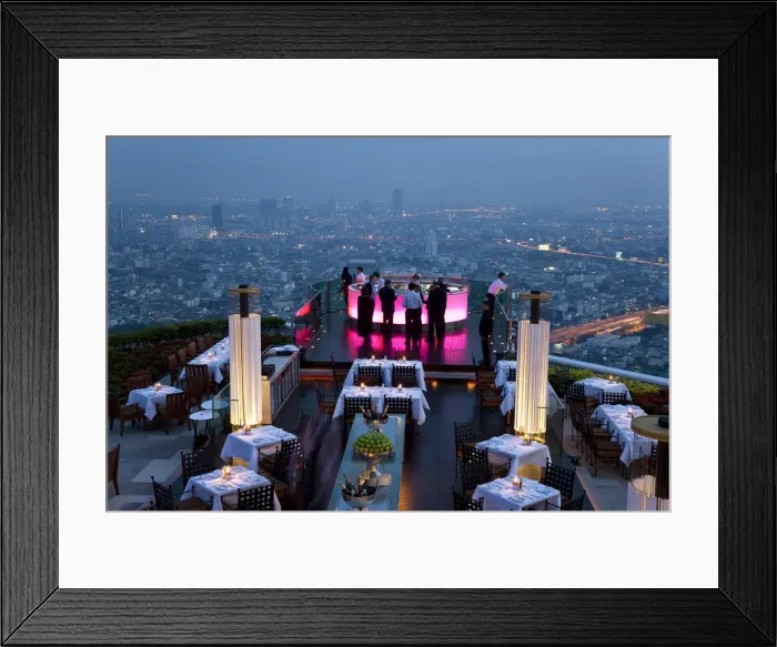 Framed Print : Open air-bar Sirocco Sky Bar and Bangkok in the evening, State Tower, 247 m Framed Print : Open air-bar Sirocco Sky Bar and Bangkok in the evening, State Tower, 247 m