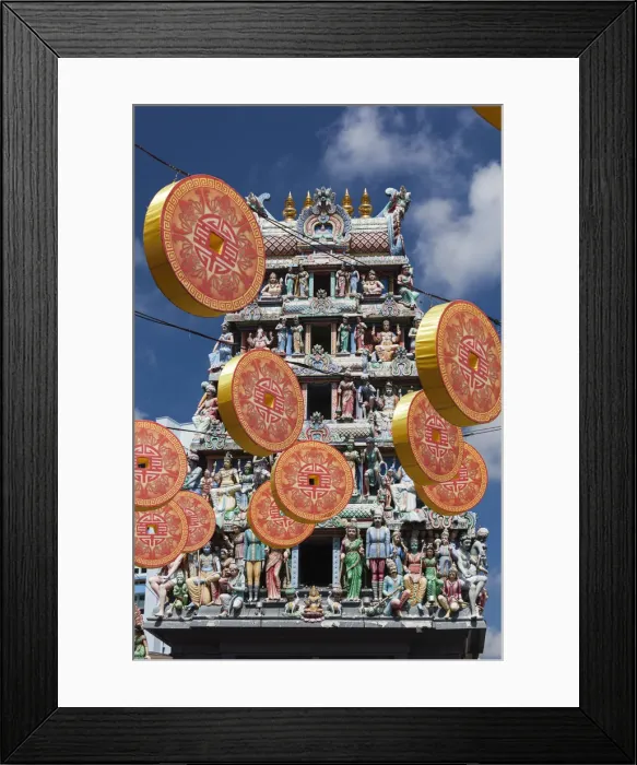 Framed Print : Singapore, Chinatown, Sri Mariamman Hindu Temple and Chinese New Year decorations Framed Print : Singapore, Chinatown, Sri Mariamman Hindu Temple and Chinese New Year decorations