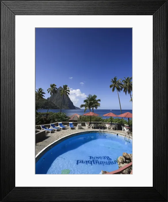 Framed Print : Caribbean, St Lucia, Soufriere, Petit Piton and Hummingbird beach resort Framed Print : Caribbean, St Lucia, Soufriere, Petit Piton and Hummingbird beach resort