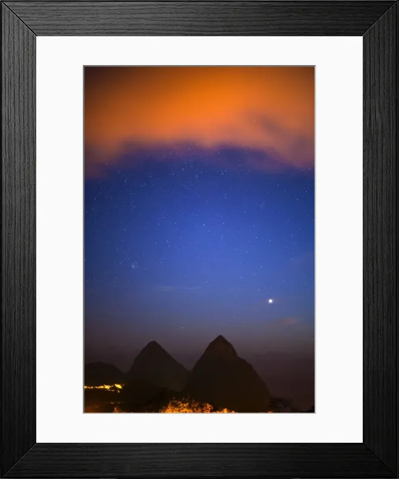 Framed Print : Caribbean, St Lucia, Petit (near) and Gros Piton Mountains (UNESCO World Heritage Site)
