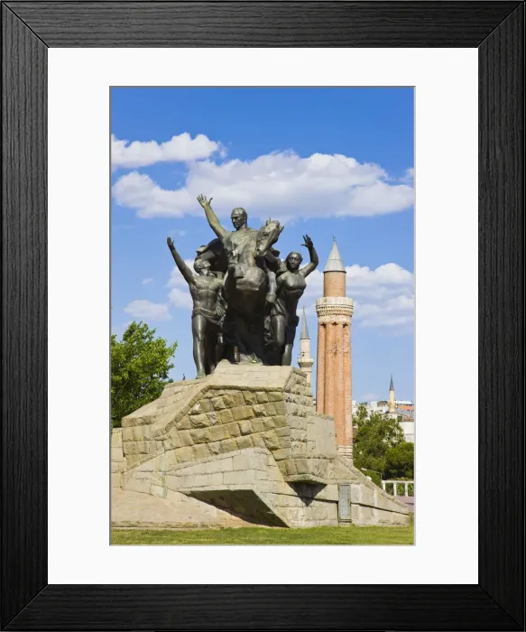 Framed Print : Ataturk statue & Mahmet Pas Camii mosque, Antalya, Mediterranean Coast, Turkey