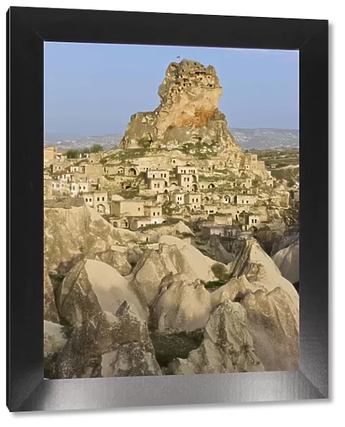 Town and castle ruins of Ortahisar near Urgup in Cappadocia, Anatolia, Turkey