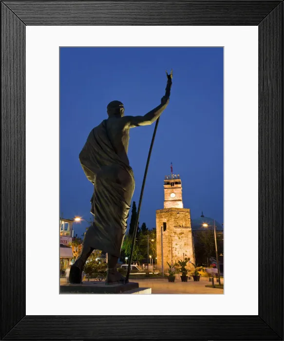 Framed Print : Statue of Ataturk in front of the Clocktower and Tekeli Memet Pasa Mosque, Kaleici Framed Print : Statue of Ataturk in front of the Clocktower and Tekeli Memet Pasa Mosque, Kaleici