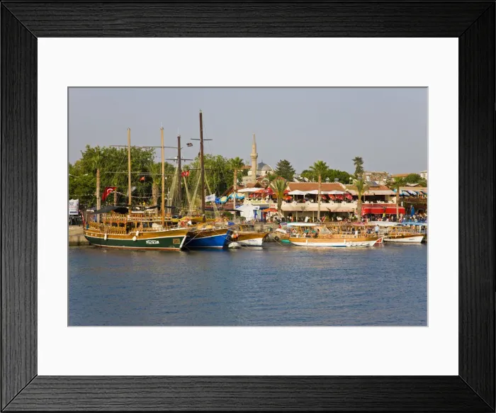 Framed Print : Boats lining the harbourside, Side, Mediterranean Coast, Turkey Framed Print : Boats lining the harbourside, Side, Mediterranean Coast, Turkey