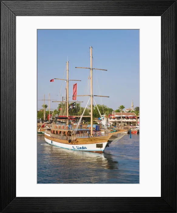 Framed Print : Boats lining the harbourside, Side, Mediterranean Coast, Turkey Framed Print : Boats lining the harbourside, Side, Mediterranean Coast, Turkey