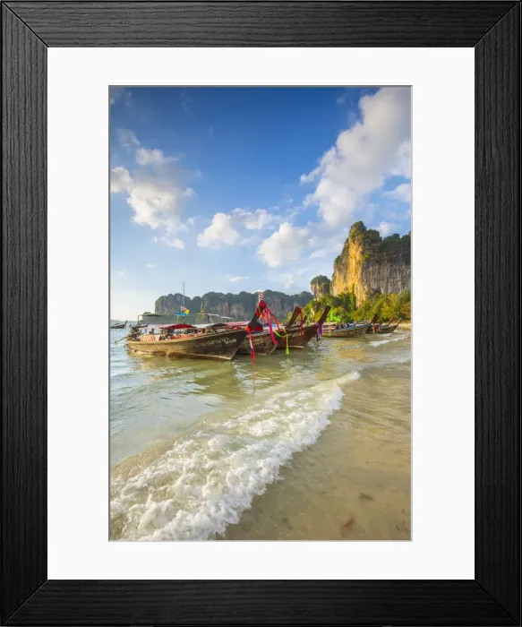 Framed Print : Longtail boats on West Railay beach, Railay Peninsula, Krabi Province, Thailand Framed Print : Longtail boats on West Railay beach, Railay Peninsula, Krabi Province, Thailand