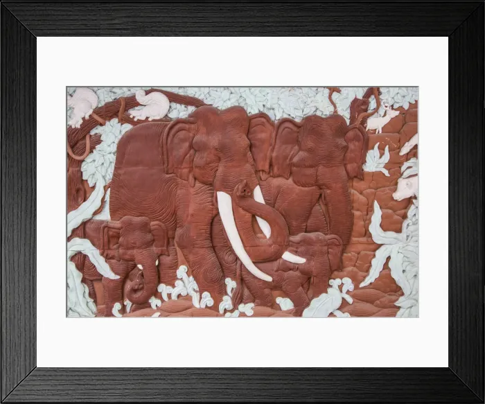 Framed Print : Carving of Elephants at Wat Khunaram, Koh Samui, Thailand Framed Print : Carving of Elephants at Wat Khunaram, Koh Samui, Thailand