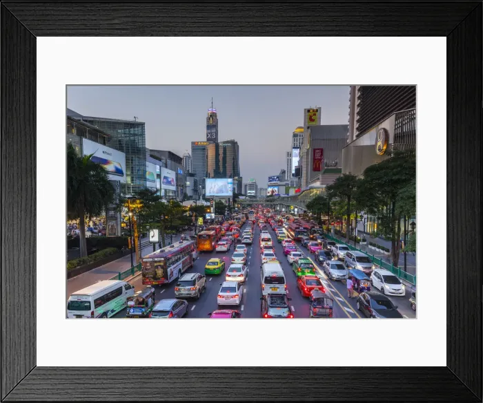 Framed Print : Thailand, Bangkok, Siam Square Area, traffic on Ratchaprarop Road, dusk Framed Print : Thailand, Bangkok, Siam Square Area, traffic on Ratchaprarop Road, dusk