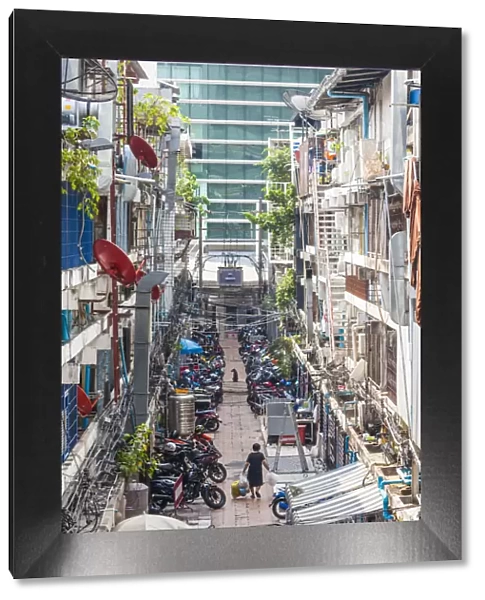 Thailand, Bangkok, Siam Square Area, high angle view of alley