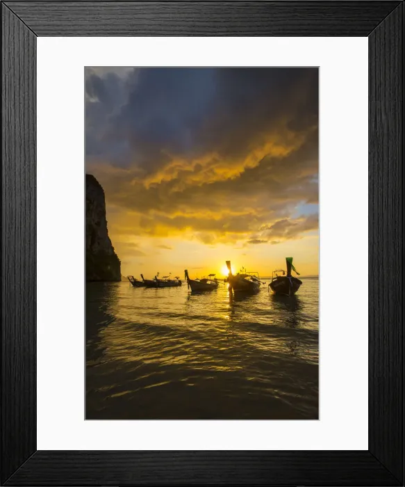 Framed Print : Longtail boats on West Railay beach, Railay Peninsula, Krabi Province, Thailand