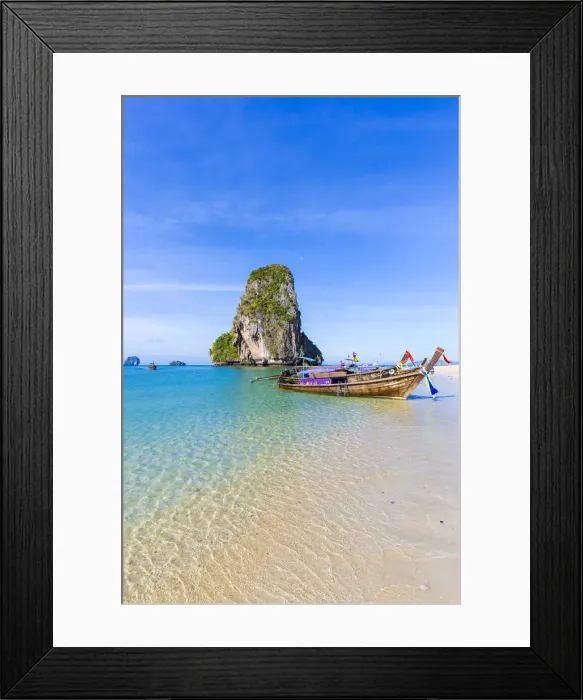 Framed Print : Longtail boats on Phra Nang beach, Railay Peninsula, Krabi Province, Thailand Framed Print : Longtail boats on Phra Nang beach, Railay Peninsula, Krabi Province, Thailand