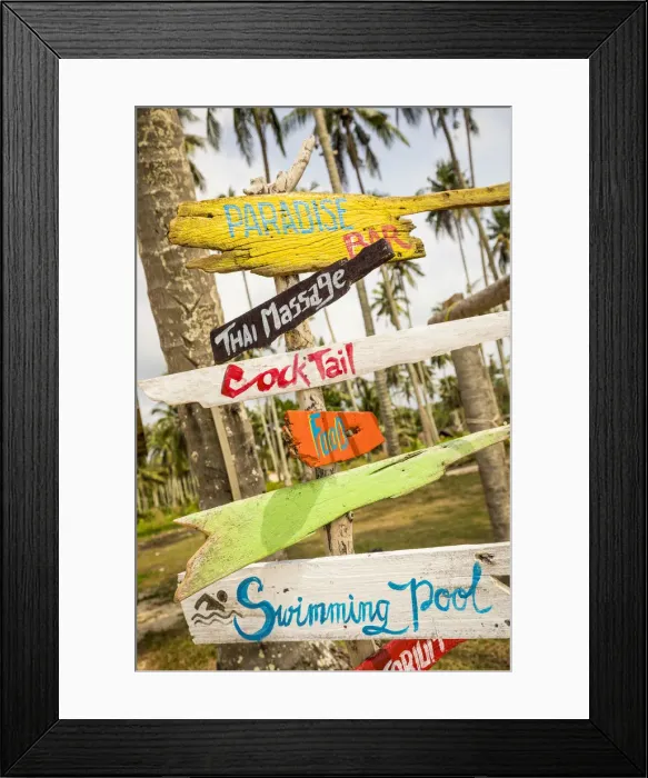 Framed Print : Rustic sign, Ko Kut, nr. Ko Chang, Thailand