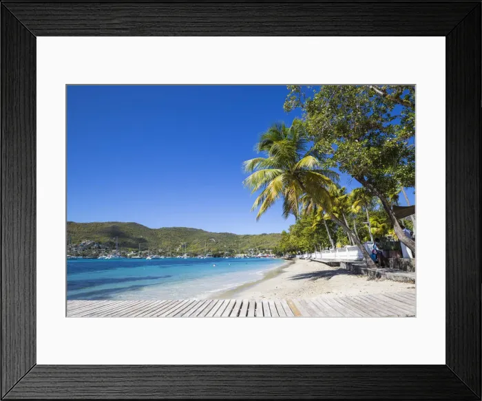 Framed Print : St Vincent and The Grenadines, Bequia, Belmont Walkway, Bequia Plantation Hotel and beach