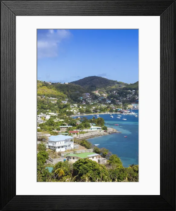 Framed Print : St Vincent and The Grenadines, Bequia, View of Admiralty Bay and Port Elizabeth