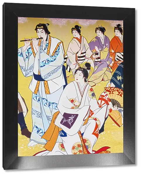 Japan, Kyoto, Gion, Minami Za Kabuki Theater, Detail of Ukiyo-e Painting depicting