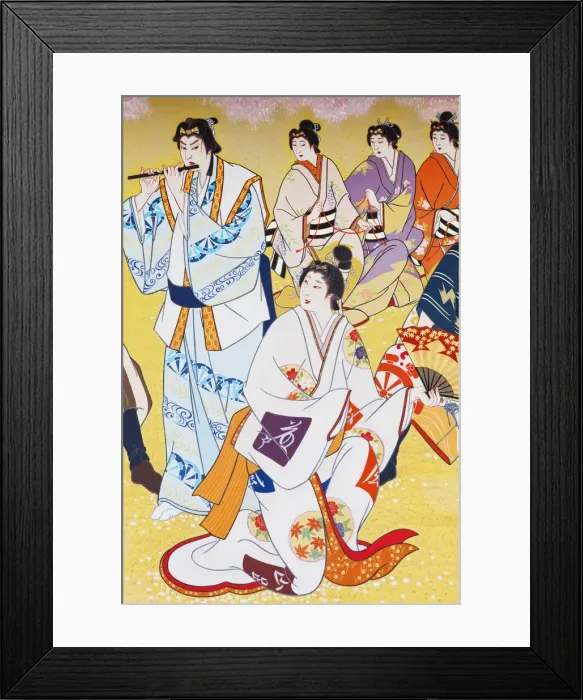 Framed Print : Japan, Kyoto, Gion, Minami Za Kabuki Theater, Detail of Ukiyo-e Painting depicting Framed Print : Japan, Kyoto, Gion, Minami Za Kabuki Theater, Detail of Ukiyo-e Painting depicting