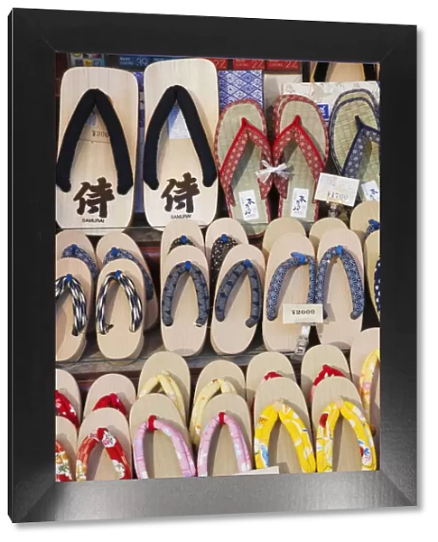 Japan, Kyoto, Higashiyama, Shop display of Traditional Japanese Sandals or Geta