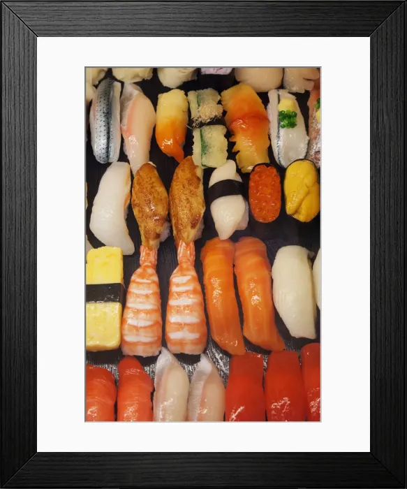 Framed Print : Japan, Tokyo, Restaurant Window Display of Plastic Sushi Framed Print : Japan, Tokyo, Restaurant Window Display of Plastic Sushi