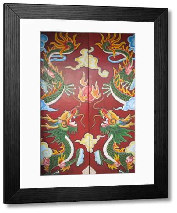 Framed Print : Vietnam, Hoi An, Chinese Temple Door, Dragon Motif Framed Print : Vietnam, Hoi An, Chinese Temple Door, Dragon Motif