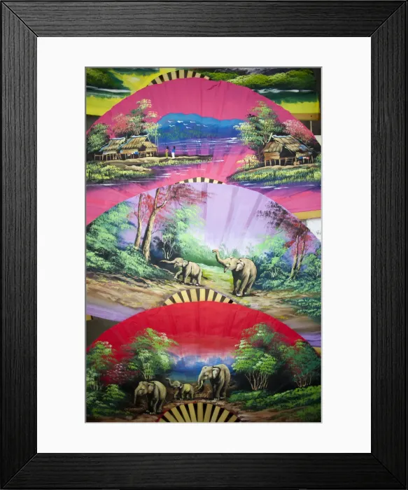 Framed Print : Thailand, Chiang Mai, Borsang Handicraft Village, Colourful Souvenir Fans Framed Print : Thailand, Chiang Mai, Borsang Handicraft Village, Colourful Souvenir Fans