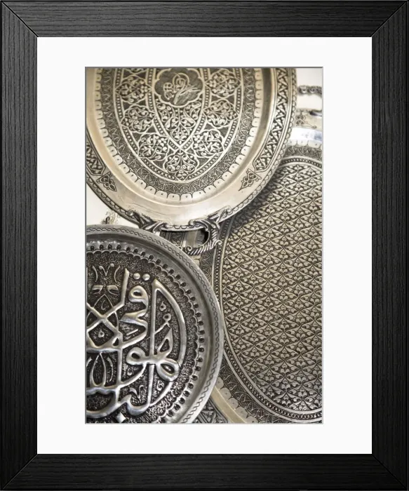Framed Print : Turkey, Eastern Turkey, Gaziantep, Antep, Bazaar, Blacksmith market, Engraved plates Framed Print : Turkey, Eastern Turkey, Gaziantep, Antep, Bazaar, Blacksmith market, Engraved plates