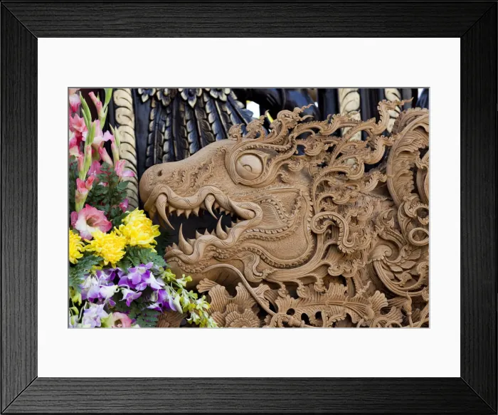 Framed Print : Thailand, Chiang Mai, Baan Tawai Wood Carving Village, Detail of Dragon Carving Framed Print : Thailand, Chiang Mai, Baan Tawai Wood Carving Village, Detail of Dragon Carving