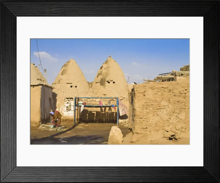 Framed Print : Turkey, Eastern Turkey, Harran, Bed outside Traditional mud brick Beehive houses Framed Print : Turkey, Eastern Turkey, Harran, Bed outside Traditional mud brick Beehive houses
