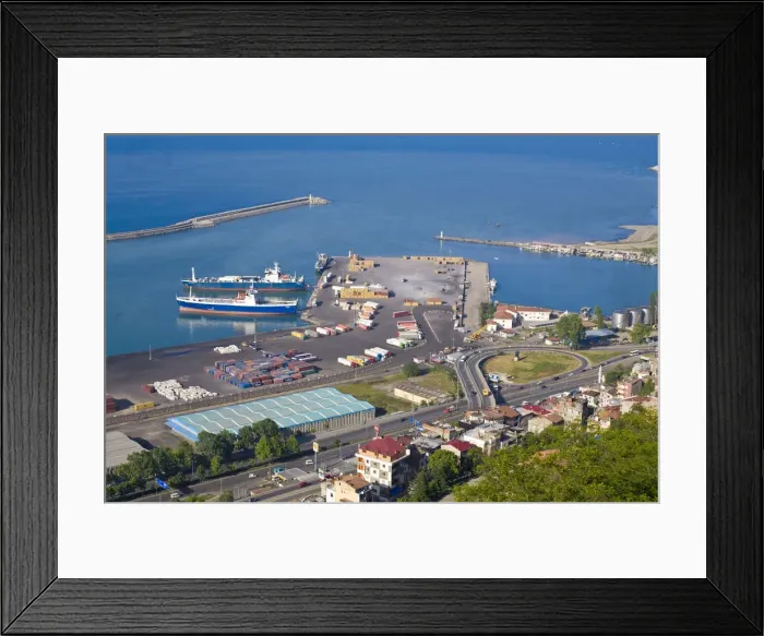 Framed Print : Turkey, Trabzon, View of port and Black sea from Bostepe Picnic place Framed Print : Turkey, Trabzon, View of port and Black sea from Bostepe Picnic place