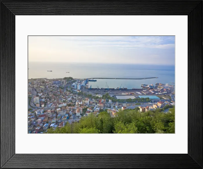 Framed Print : Turkey, Trabzon, View of city towards port and Black sea Framed Print : Turkey, Trabzon, View of city towards port and Black sea