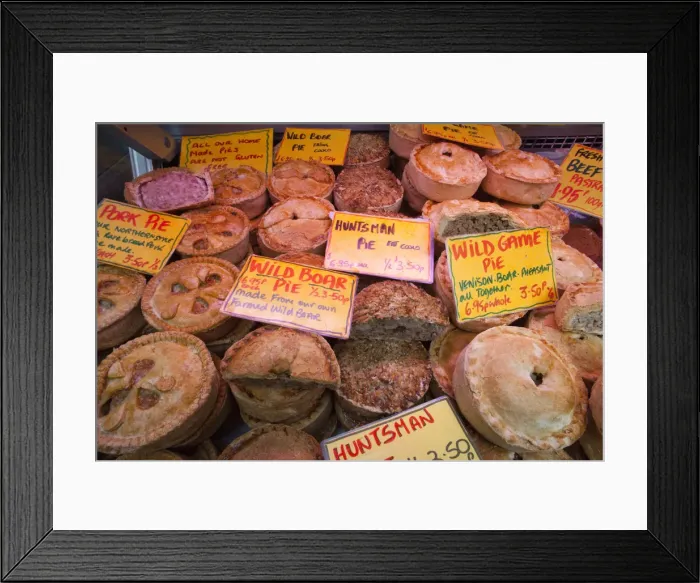 Framed Print : England, London, Southwark, Borough Market, Food Stall, Traditional Meat Pies