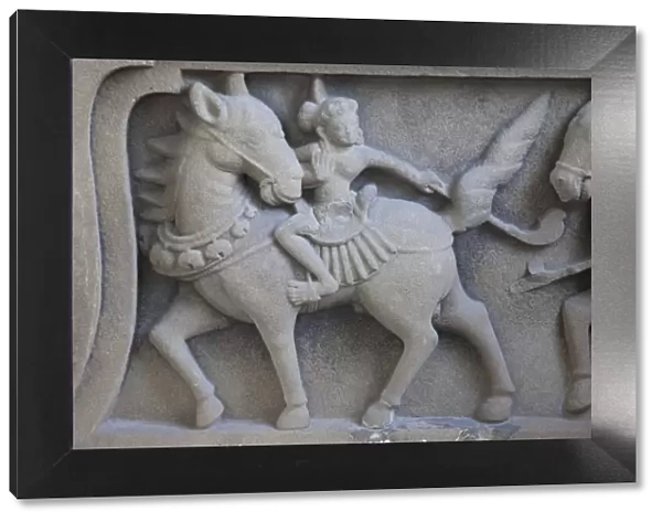 Vietnam, Danang, Museum of Cham Sculpture, Sandstone Carving of Polo Players