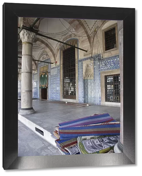 Prayer Mats at the entrance of the Rustem Pasha Mosque, Istanbul, Turkey