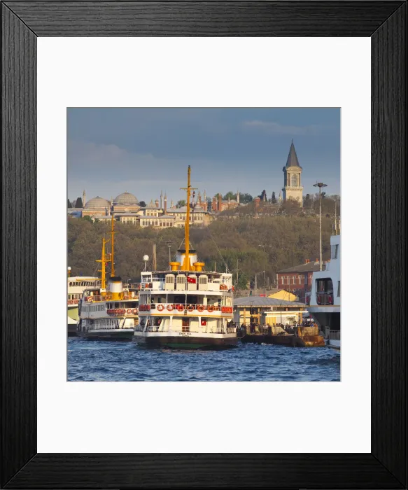 Framed Print : Topkapi Palace and ferries on the waterfront of the Golden Horn, Istanbul, TurkeyIstanbul