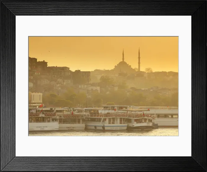 Framed Print : Mosque and ferries on the waterfront of the Golden Horn, Istanbul, Turkey Framed Print : Mosque and ferries on the waterfront of the Golden Horn, Istanbul, Turkey