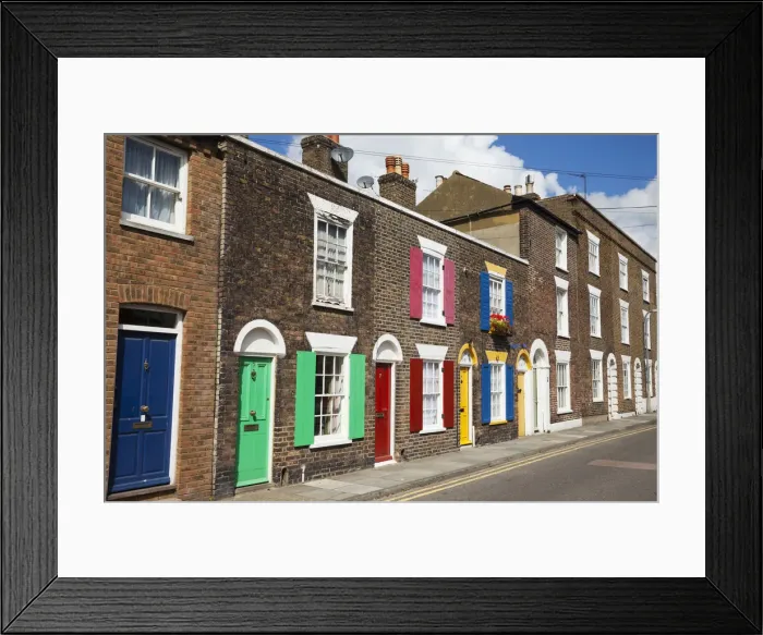 Framed Print : England, Kent, Deal, Colourful Converted Fishermans Cottages Framed Print : England, Kent, Deal, Colourful Converted Fishermans Cottages