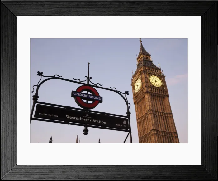 Framed Print : England, London, Palace of Westminster, Big Ben and Underground Sign
