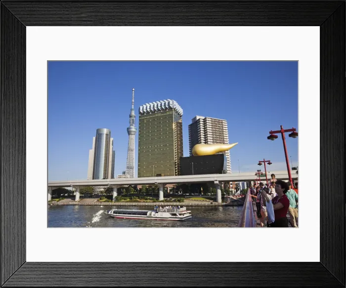 Framed Print : Japan, Tokyo, Asakusa, Sumida River and Business Area Skyline