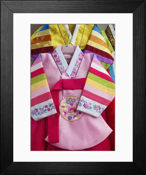 Framed Print : South Korea, Seoul, Namdaemun Market, Display of South Korean Hanbok Dresses Framed Print : South Korea, Seoul, Namdaemun Market, Display of South Korean Hanbok Dresses