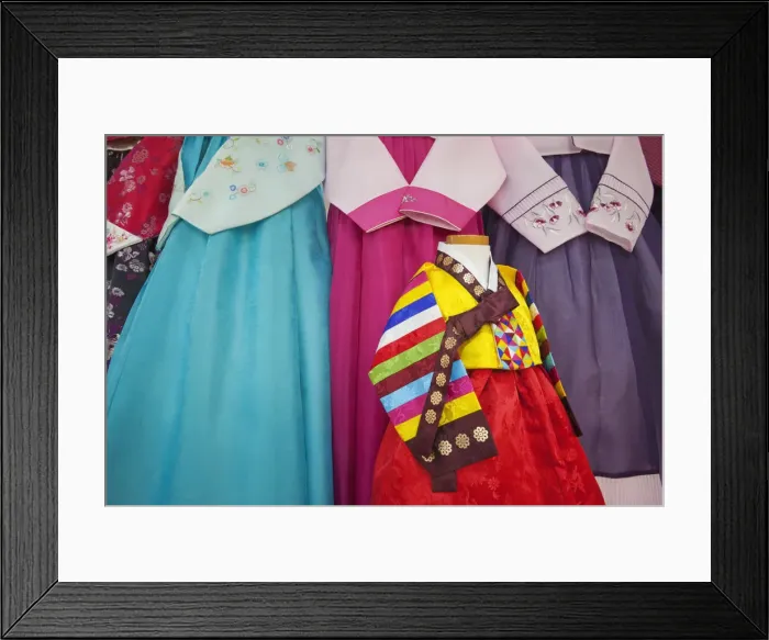 Framed Print : South Korea, Seoul, Namdaemun Market, Display of South Korean Hanbok Dresses Framed Print : South Korea, Seoul, Namdaemun Market, Display of South Korean Hanbok Dresses