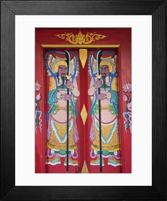 Framed Print : Thailand, Bangkok, Chinatown, Wat Pratumkhongkha, Chinese Temple Doorway Guardians Framed Print : Thailand, Bangkok, Chinatown, Wat Pratumkhongkha, Chinese Temple Doorway Guardians