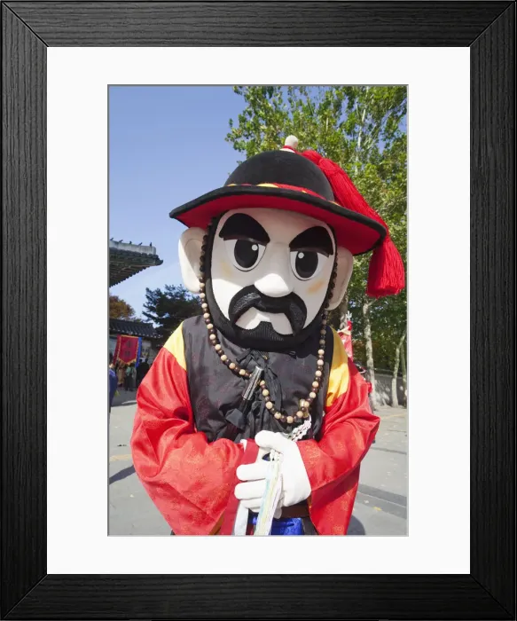 Framed Print : South Korea, Seoul, Deoksugung Palace, Character Posing in Ceremonial Guard Costume Framed Print : South Korea, Seoul, Deoksugung Palace, Character Posing in Ceremonial Guard Costume