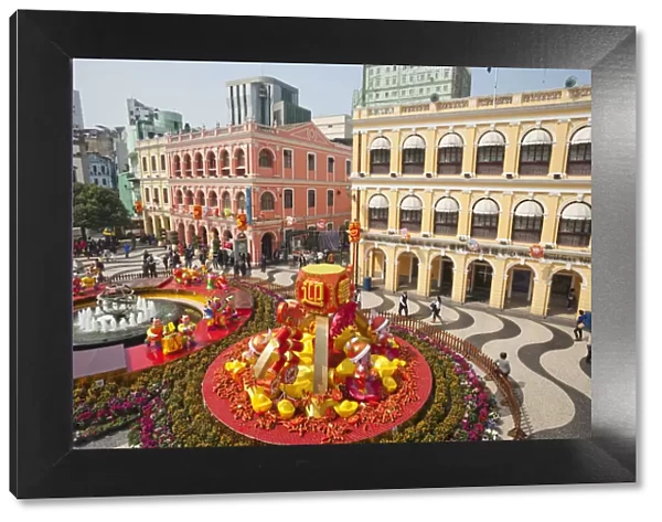 China, Macau, Senado Square with Display of Chinese New Year Decorations
