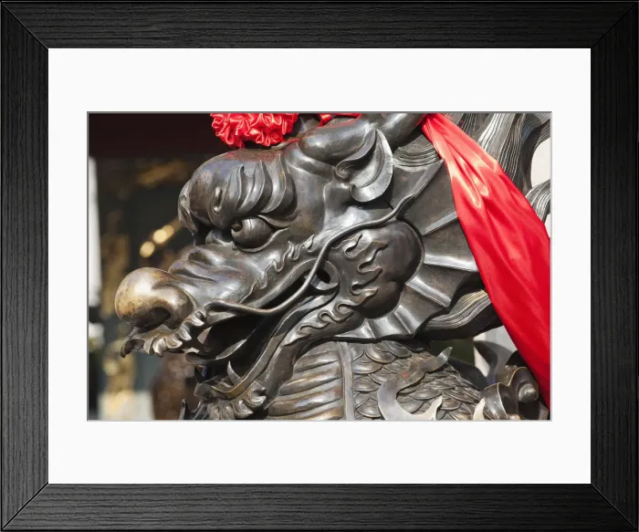 Framed Print : China, Hong Kong, Kowloon, Wong Tai Sin, Wong Tai Sin Temple, Bronze Dragon Statue