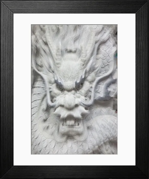 Framed Print : China, Hong Kong, Kowloon, Wong Tai Sin, Wong Tai Sin Temple, Detail of Dragon Statue