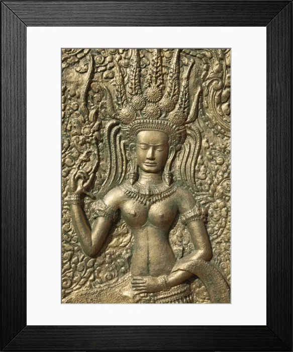 Framed Print : Cambodia, Phnom Penh, Wat Phnom, Wall Relief depicting Apsara Dancer