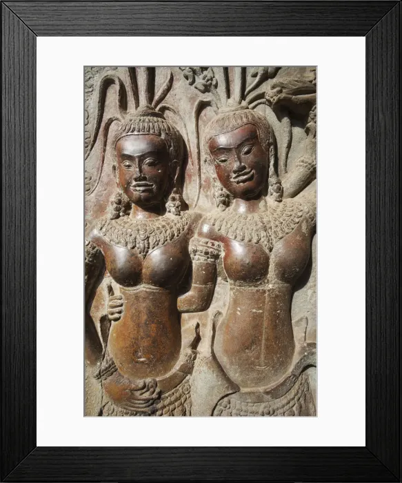 Framed Print : Cambodia, Siem Reap, Angkor Wat Temple, Carving Reliefs depicting Apsara Dancers Framed Print : Cambodia, Siem Reap, Angkor Wat Temple, Carving Reliefs depicting Apsara Dancers