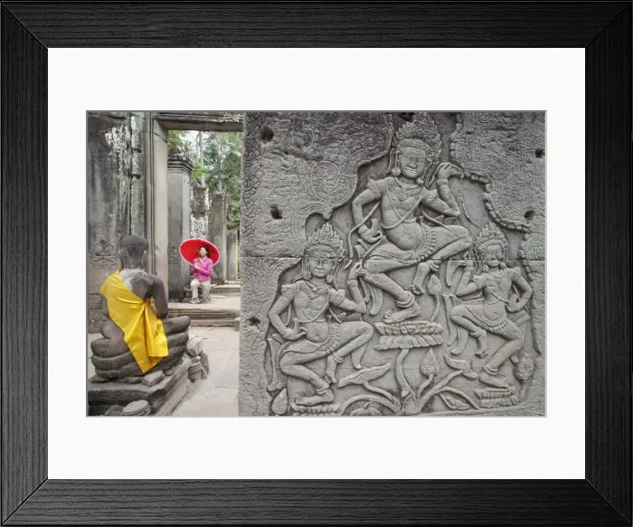 Framed Print : Cambodia, Siem Reap, Angkor Thom, Bayon Temple, Relief depicting Apsara Dancers Framed Print : Cambodia, Siem Reap, Angkor Thom, Bayon Temple, Relief depicting Apsara Dancers