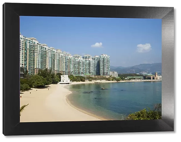 China, Hong Kong, Park Island, Tung Wan Beach and High Rise Apartments