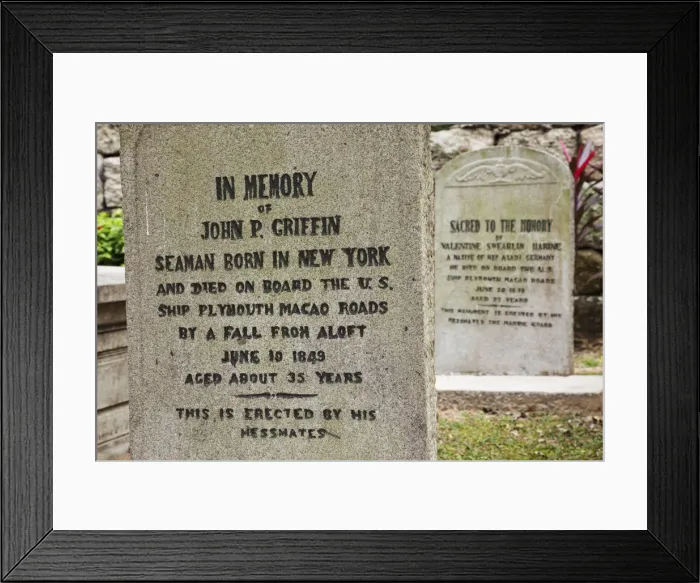 Framed Print : China, Macau, Protestant Cemetery, Tombstones