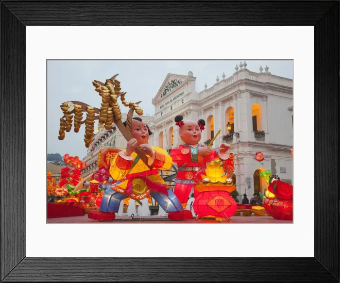 Framed Print : China, Macau, Senado Square with Display of Chinese New Year Decorations
